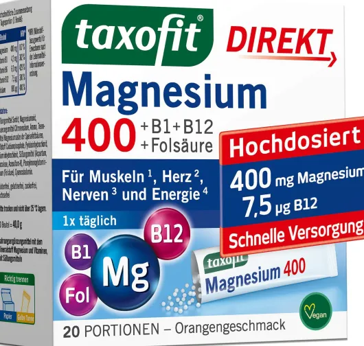 Taxofit Magnesium 400 + B1 + B6 + B12 + Folsäure 800 µg 20 Portionen