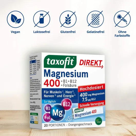Taxofit Magnesium 400 + B1 + B6 + B12 + Folsäure 800 µg 20 Portionen