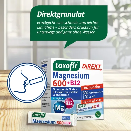 Taxofit Magnesium 600+ B12 Direkt Granulat 20 Sticks