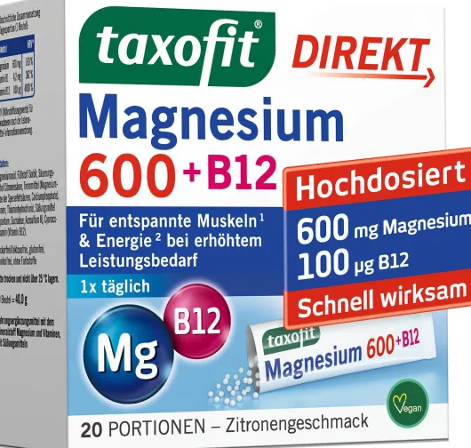 Taxofit Magnesium 600+ B12 Direkt Granulat 20 Sticks