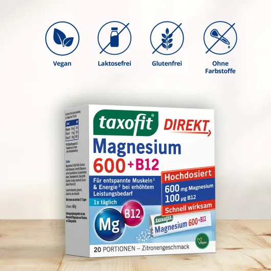 Taxofit Magnesium 600+ B12 Direkt Granulat 20 Sticks