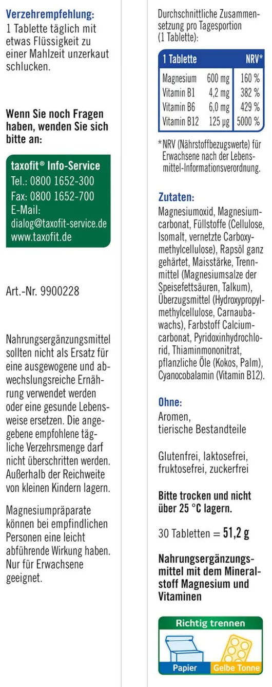 Taxofit Magnesium 600 Forte 2 Phasen Depot 30 Tabletten