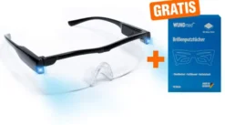 160% Vergrößerungsbrille mit 2 LED-Licht & Blaulichtfilter, schwarz,+ Gratis Brillenputztücher 10st.
