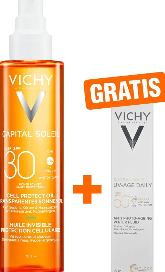 Vichy Capital Soleil Cell Protect Oil LSF 30 200 ml + gratis Capital Soleil UV-Age Daily LSF50+ 15 ml