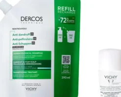 Vichy Dercos Anti-Schuppen Shampoo fettige Kopfhaut Nachfüllpack 390ml + gratis Vichy Deo Roll-on 50ml