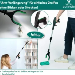 Vital Comfort Greifzange 4-in-1 mit Licht, Magnet und Schuhlöffel