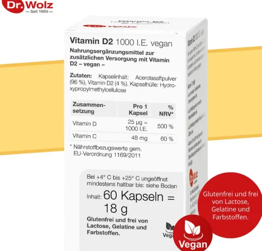 Vitamin D2 1000 I.E. Vegan 60 Kapseln