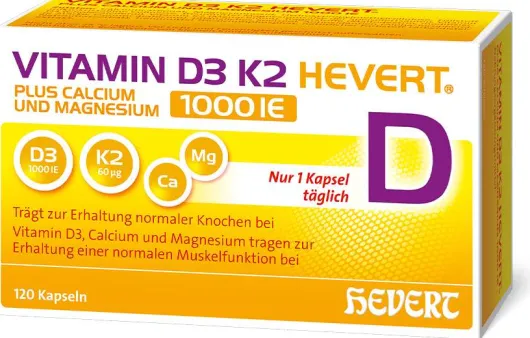Vitamin D3 K2 Hevert + Calcium und Magnesium 1000IE 120 Kapseln