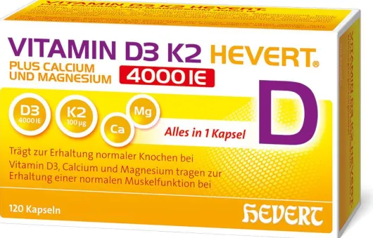 Vitamin D3 K2 Hevert + Calcium und Magnesium 4000IE 120 Kapseln