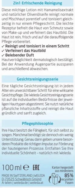Weleda Erfrischende 2in1 Reinigung 100 ml Milch