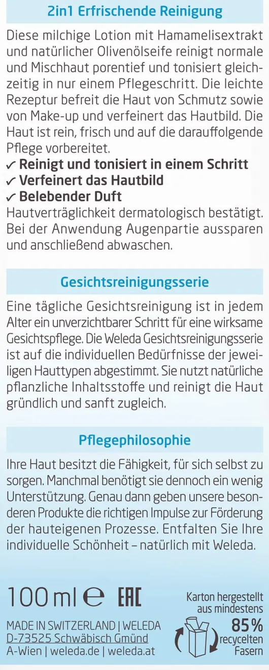 Weleda Erfrischende 2in1 Reinigung 100 ml Milch