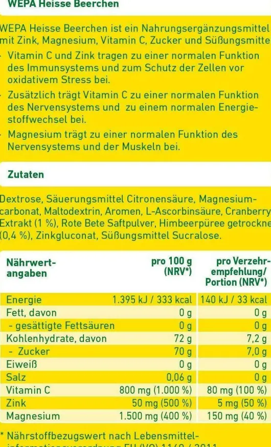 WEPA Heisse Beerchen + Vitamin C + Zink + Magnesium 10 X 10 G...