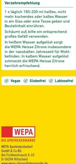 WEPA heisse Zitrone + Vitamin C + Calcium zuckerfrei Pulver 10 x 10 g