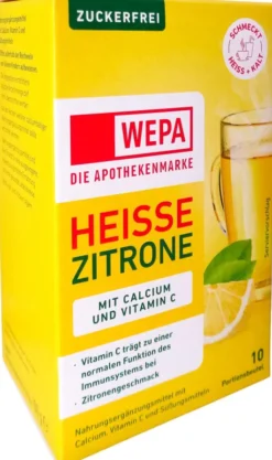 WEPA heisse Zitrone + Vitamin C + Calcium zuckerfrei Pulver 10 x 10 g