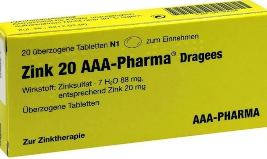 Zink 20 Aaa Pharma Dragees 20 Überzogene Tabletten